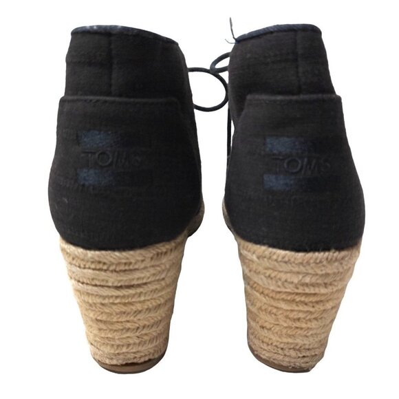 Toms Desert Wedge Shoes Ankle Bootie Womens 9.5 Black Canvas Lace Up - Picture 5 of 8
